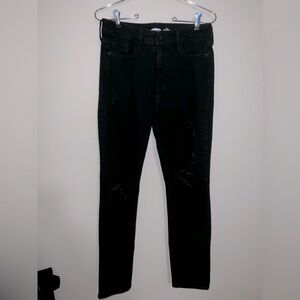 Slim straight high rise black ripped jeans